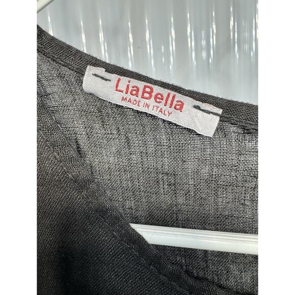 Lia Bella Italian Linen Short Sleeve Dress Midi Artsy Oversized Lagenlook Gray L - Picture 2 of 4